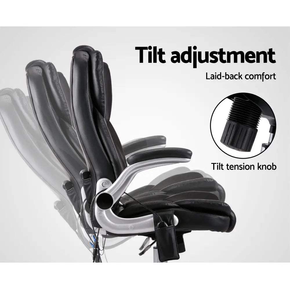 Artiss 8 Point Massage Office Chair PU Leather Black - Furniture > Office