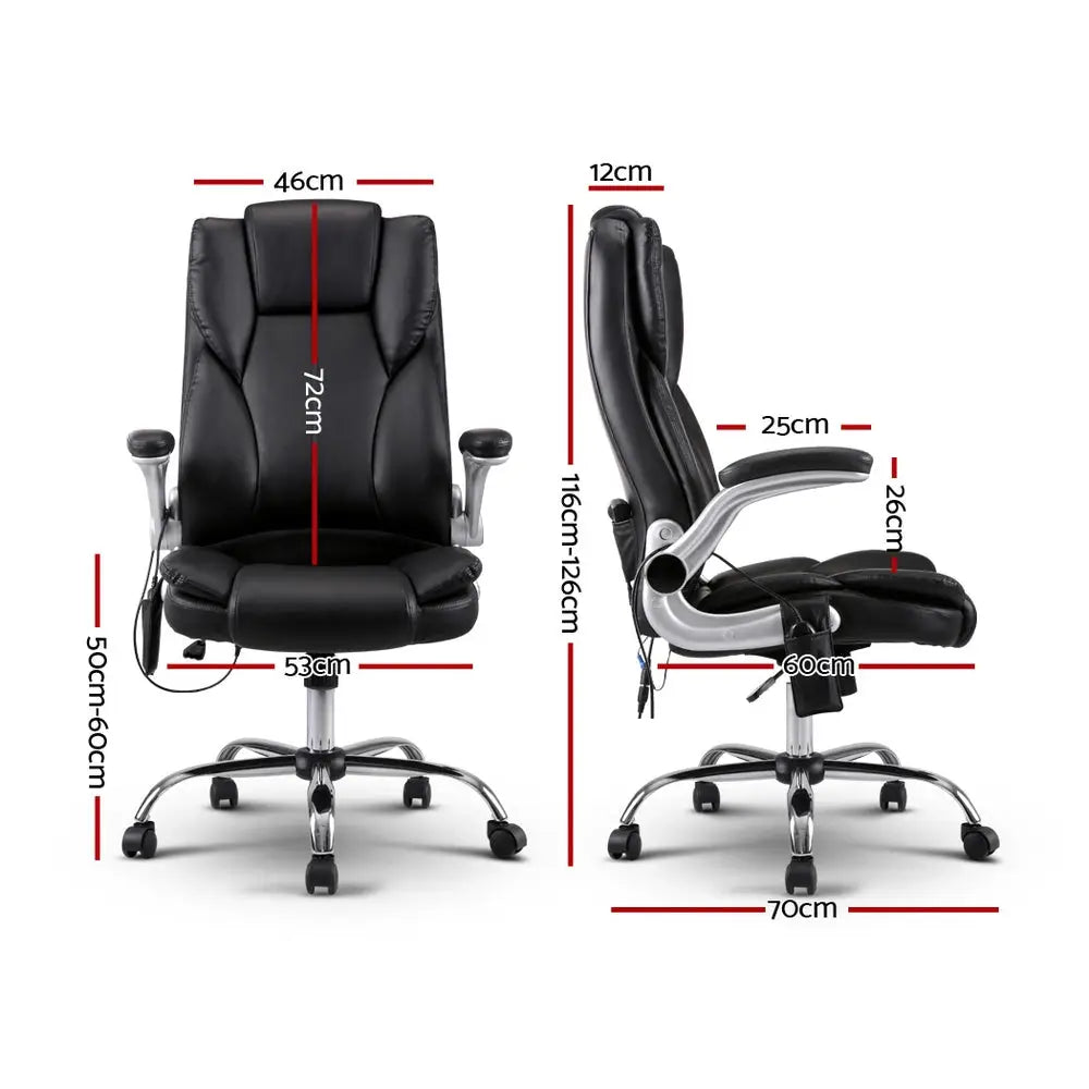 Artiss 8 Point Massage Office Chair PU Leather Black - Furniture > Office