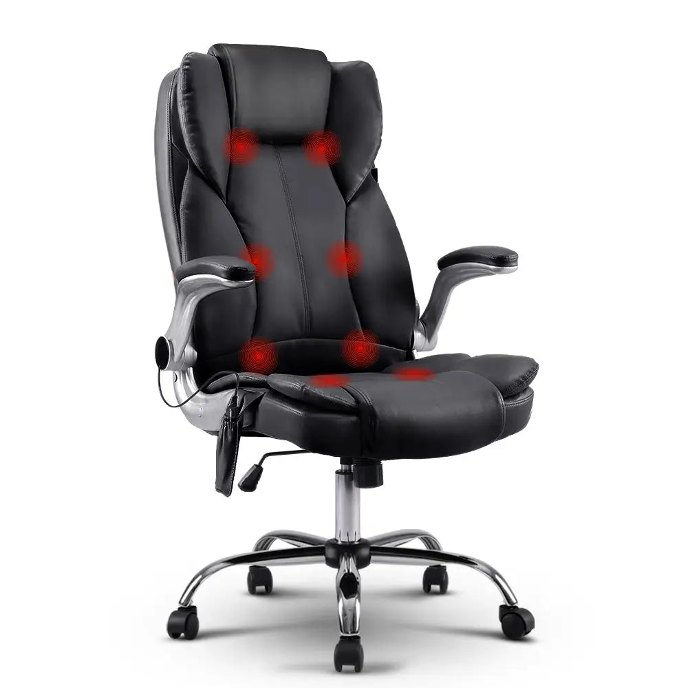 Artiss 8 Point Massage Office Chair PU Leather Black - Furniture > Office