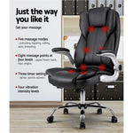 Artiss 8 Point Massage Office Chair PU Leather Black - Furniture > Office