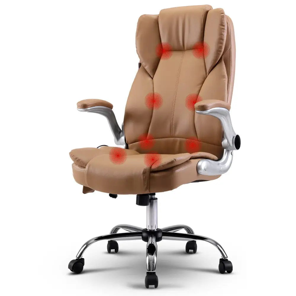Artiss 8 Point Massage Office Chair PU Leather Espresso - Furniture > Bar Stools & Chairs > Massage Chairs