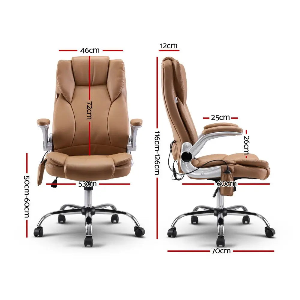 Artiss 8 Point Massage Office Chair PU Leather Espresso - Furniture > Bar Stools & Chairs > Massage Chairs
