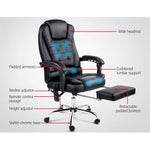 Artiss 8 Point Massage Office Chair PU Leather Footrest Black - Furniture > Office