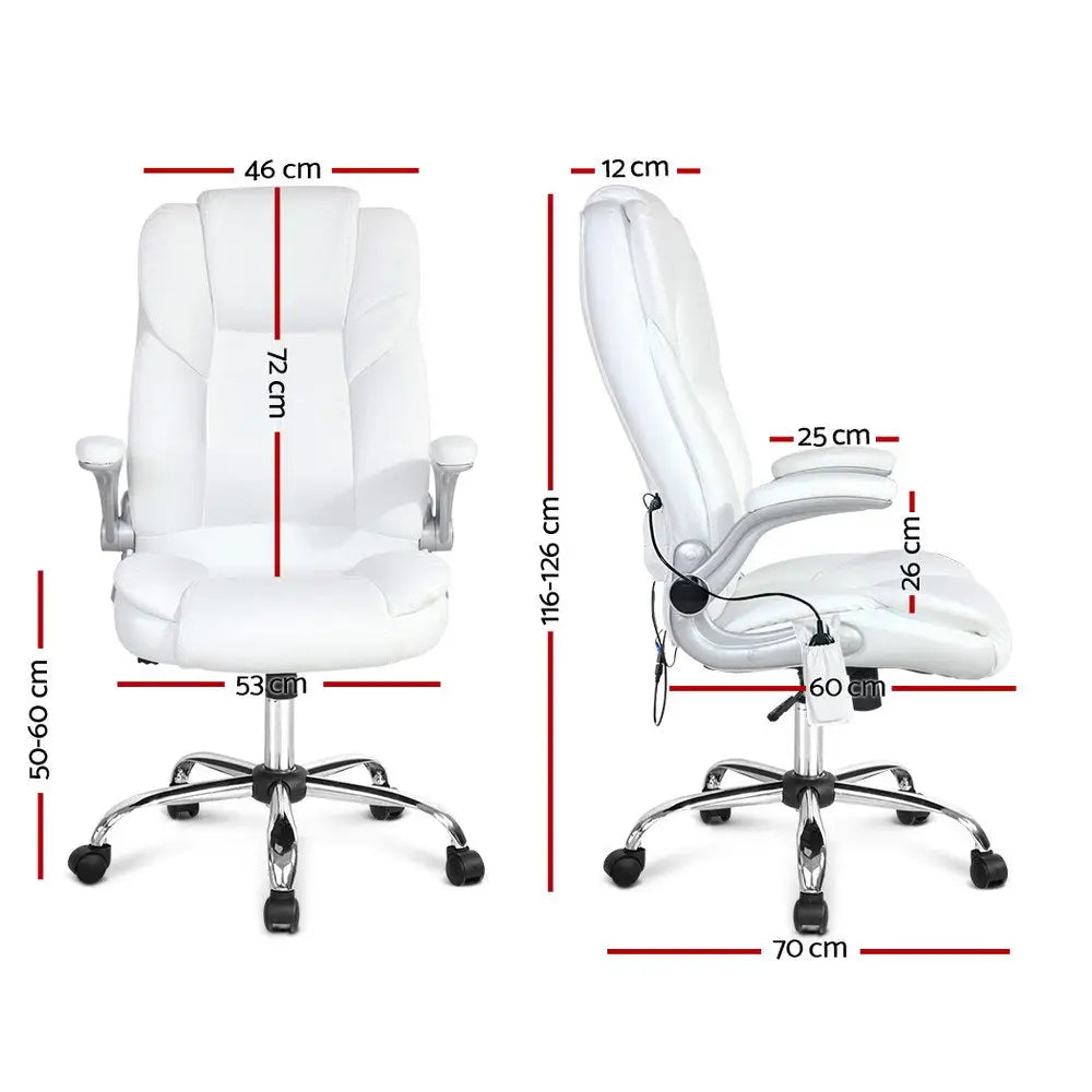 Artiss 8 Point Massage Office Chair PU Leather White - Furniture > Bar Stools & Chairs > Massage Chairs
