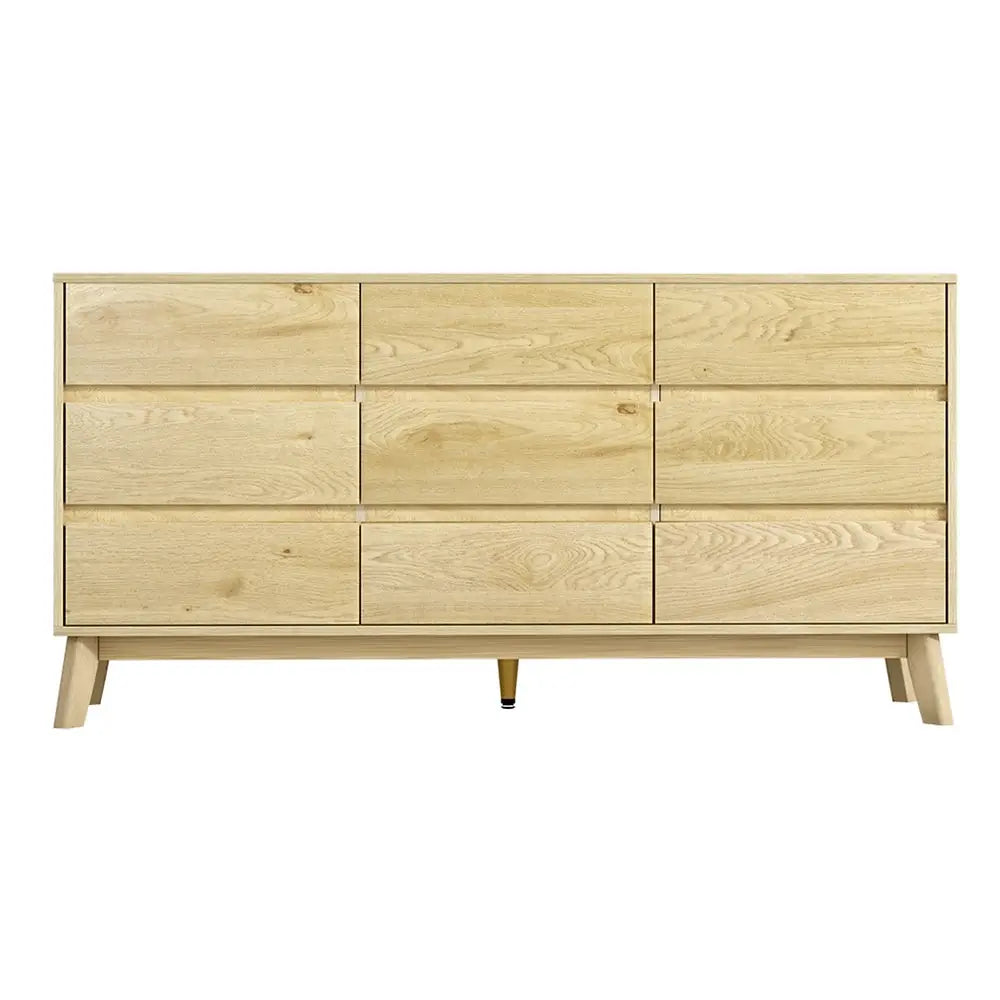 Artiss 9 Chest of Drawers Dresser Table Tallboy Storage Bedroom Oak - Furniture > Bedroom