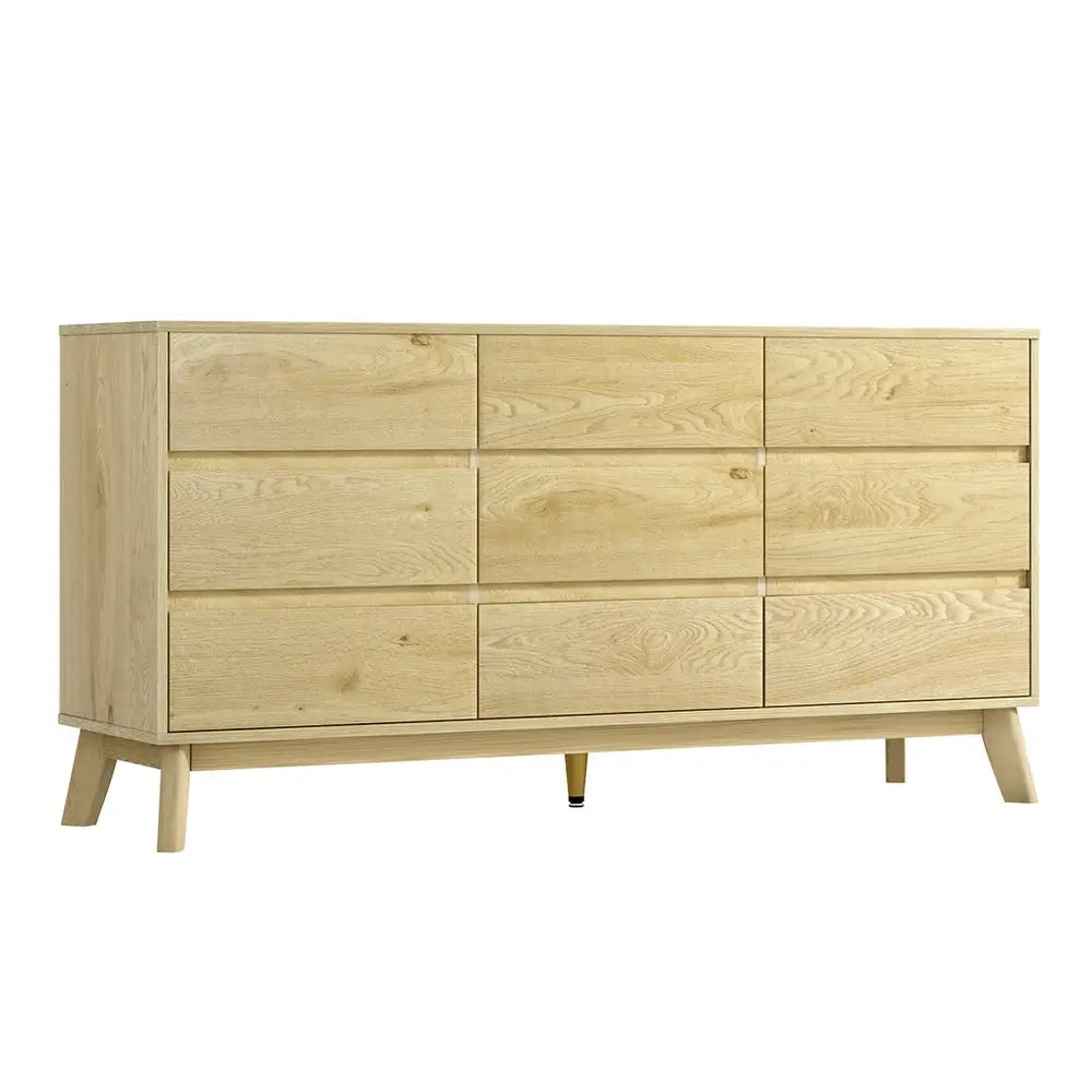 Artiss 9 Chest of Drawers Dresser Table Tallboy Storage Bedroom Oak - Furniture > Bedroom