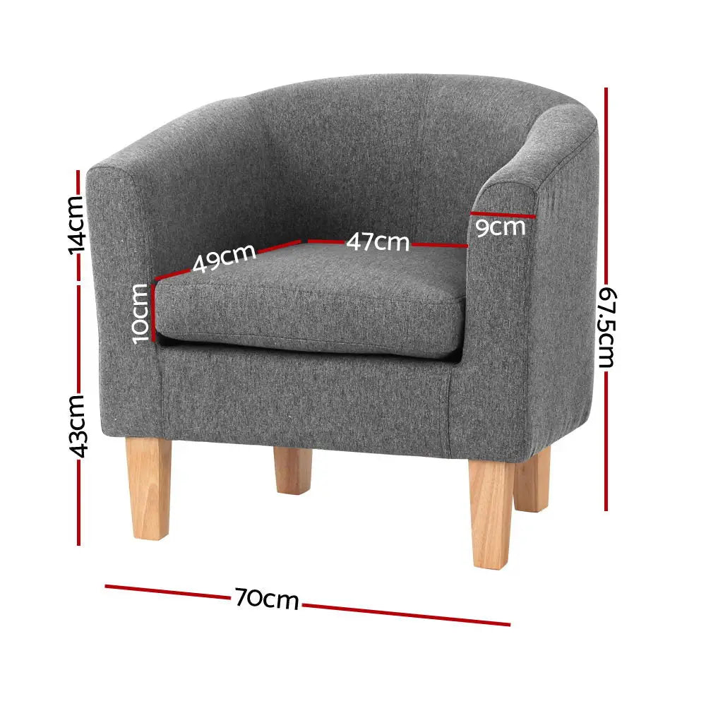 Artiss Abby Fabric Armchair - Grey - Furniture > Bar Stools & Chairs > Arm Chairs & Recliners