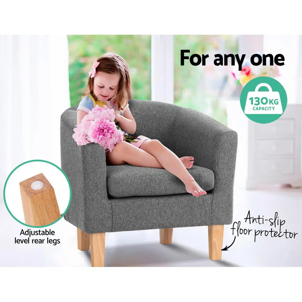 Artiss Abby Fabric Armchair - Grey - Furniture > Bar Stools & Chairs > Arm Chairs & Recliners