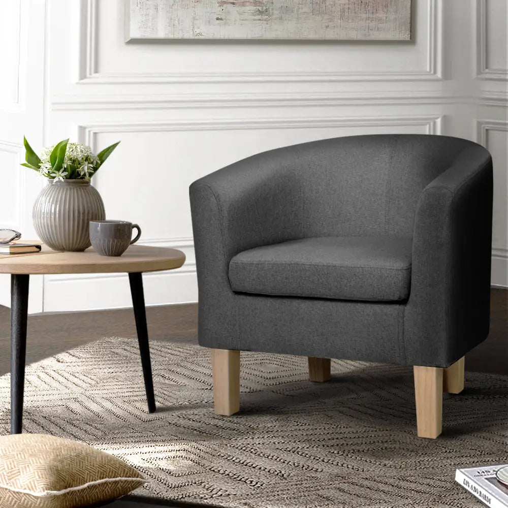 Artiss Abby Fabric Armchair - Grey - Furniture > Bar Stools & Chairs > Arm Chairs & Recliners