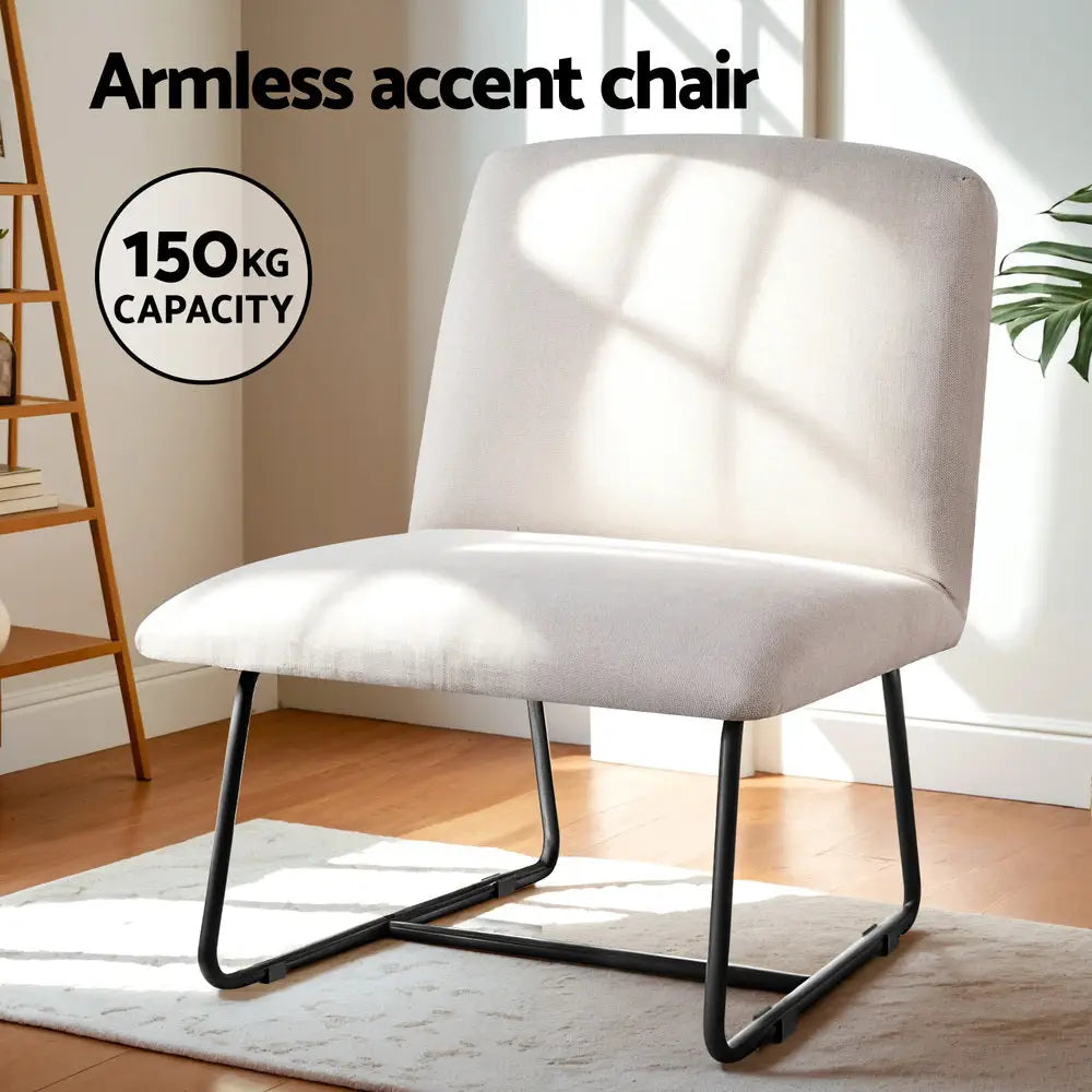 Artiss Accent Chair Armless Armchair Sled Cross Leg Beige - Furniture > Bar Stools & Chairs > Arm Chairs & Recliners