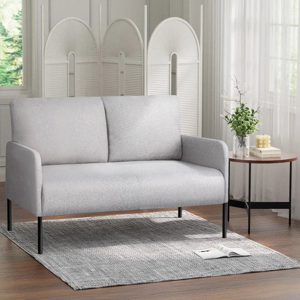 Artiss Armchair 2-Seater Sofa Accent Chair Loveseat Grey Linen Fabric Metal Leg - Furniture > Bar Stools & Chairs