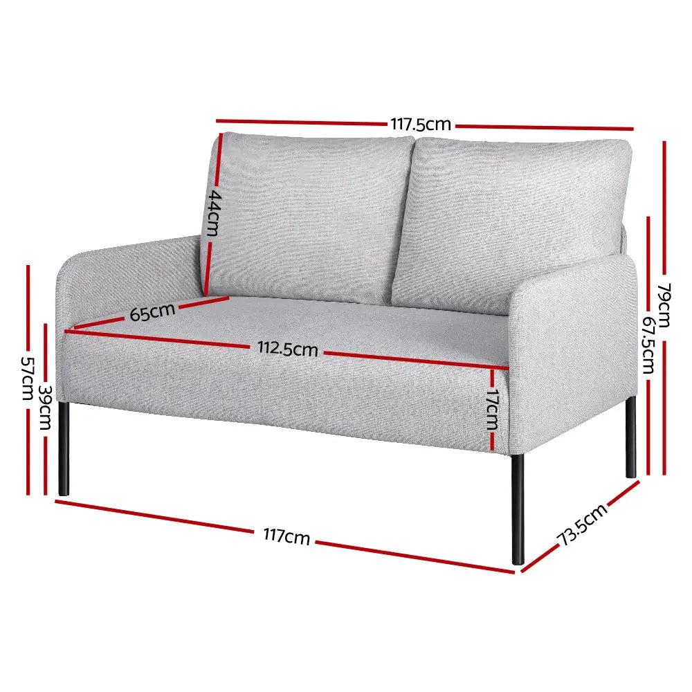 Artiss Armchair 2-Seater Sofa Accent Chair Loveseat Grey Linen Fabric Metal Leg - Furniture > Bar Stools & Chairs
