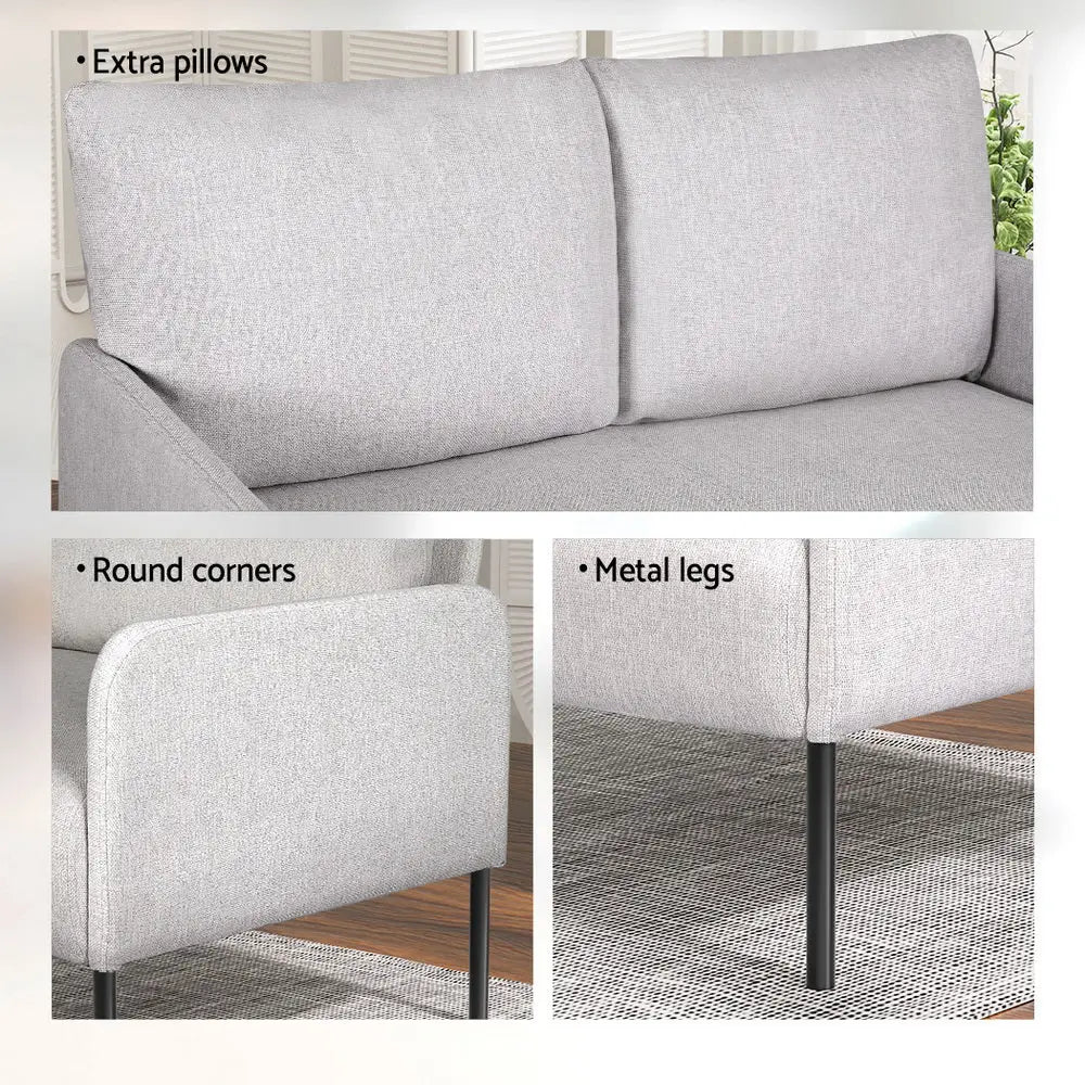 Artiss Armchair 2-Seater Sofa Accent Chair Loveseat Grey Linen Fabric Metal Leg - Furniture > Bar Stools & Chairs