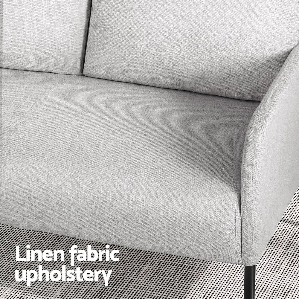 Artiss Armchair 2-Seater Sofa Accent Chair Loveseat Grey Linen Fabric Metal Leg - Furniture > Bar Stools & Chairs