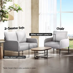 Artiss Armchair 2-Seater Sofa Accent Chair Loveseat Grey Linen Fabric Metal Leg - Furniture > Bar Stools & Chairs