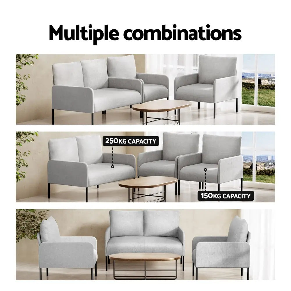 Artiss Armchair 4 Seater Sofa Set Pillow Gery Kane - Furniture > Bar Stools & Chairs > Arm Chairs & Recliners