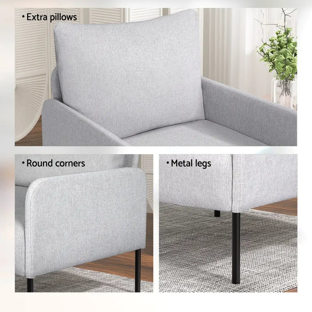 Artiss Armchair 4 Seater Sofa Set Pillow Gery Kane - Furniture > Bar Stools & Chairs > Arm Chairs & Recliners