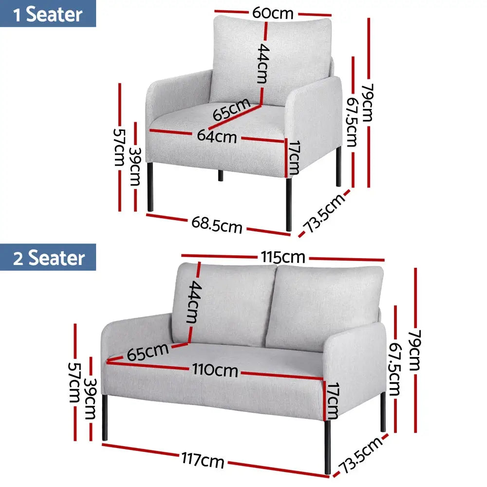 Artiss Armchair 4 Seater Sofa Set Pillow Gery Kane - Furniture > Bar Stools & Chairs > Arm Chairs & Recliners