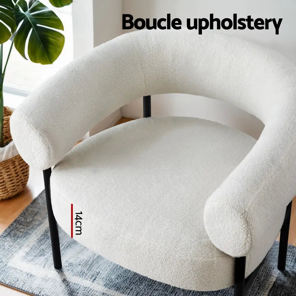 Artiss Armchair Accent Chair Curved Boucle White - Furniture > Bar Stools & Chairs > Arm Chairs & Recliners