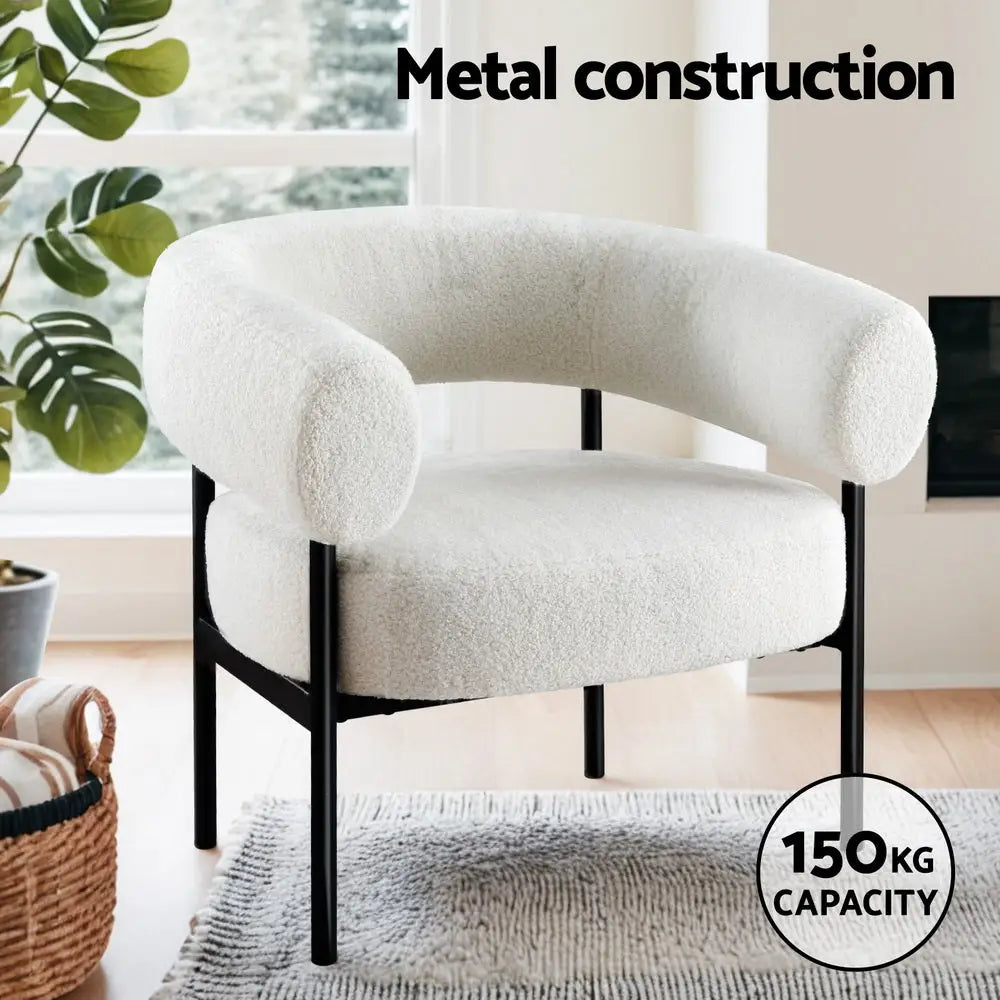 Artiss Armchair Accent Chair Curved Boucle White - Furniture > Bar Stools & Chairs > Arm Chairs & Recliners