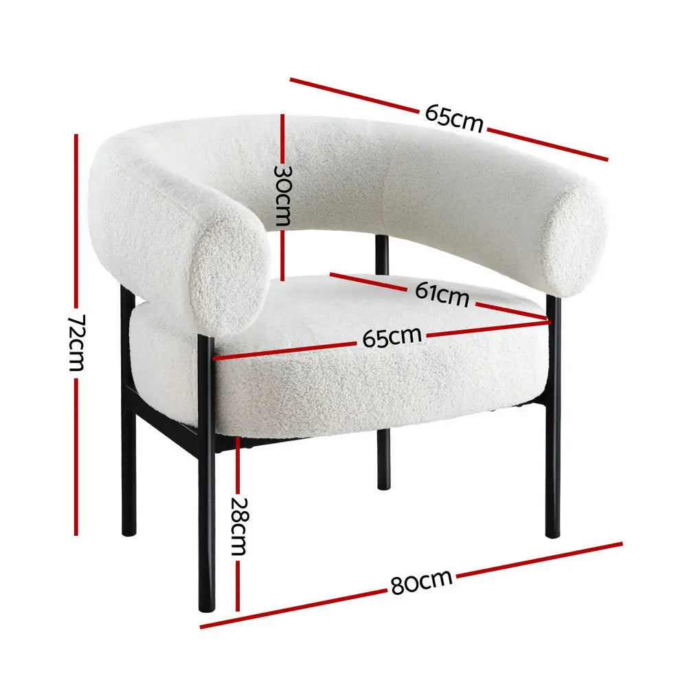 Artiss Armchair Accent Chair Curved Boucle White - Furniture > Bar Stools & Chairs > Arm Chairs & Recliners