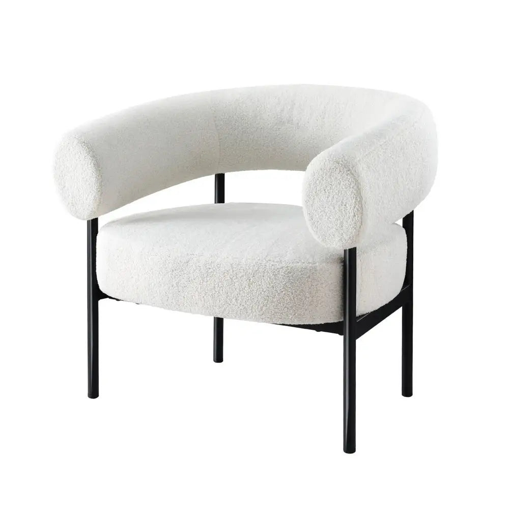 Artiss Armchair Accent Chair Curved Boucle White - Furniture > Bar Stools & Chairs > Arm Chairs & Recliners