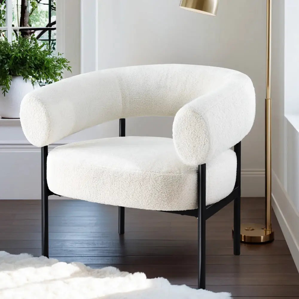 Artiss Armchair Accent Chair Curved Boucle White - Furniture > Bar Stools & Chairs > Arm Chairs & Recliners