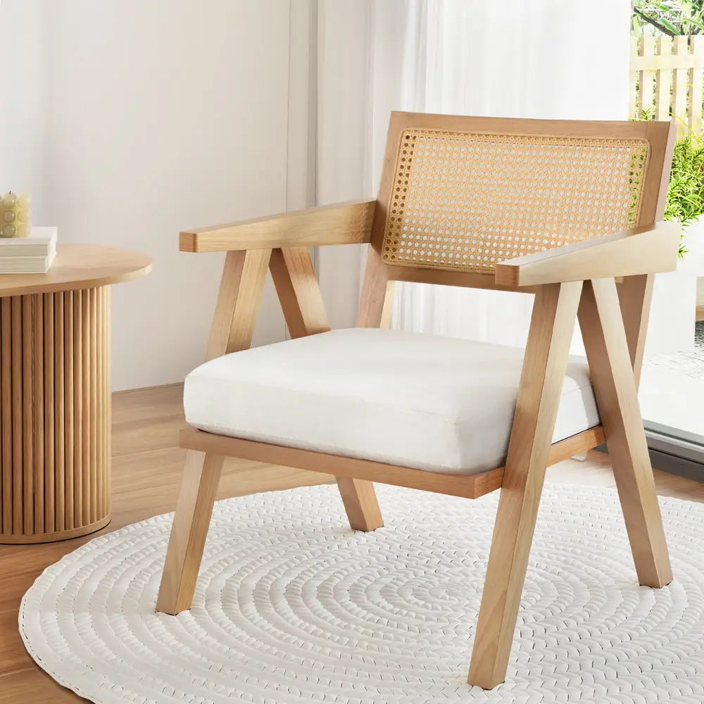 Artiss Armchair Accent Chair Lounge Rattan Velvet Pine - Furniture > Bar Stools & Chairs > Arm Chairs & Recliners