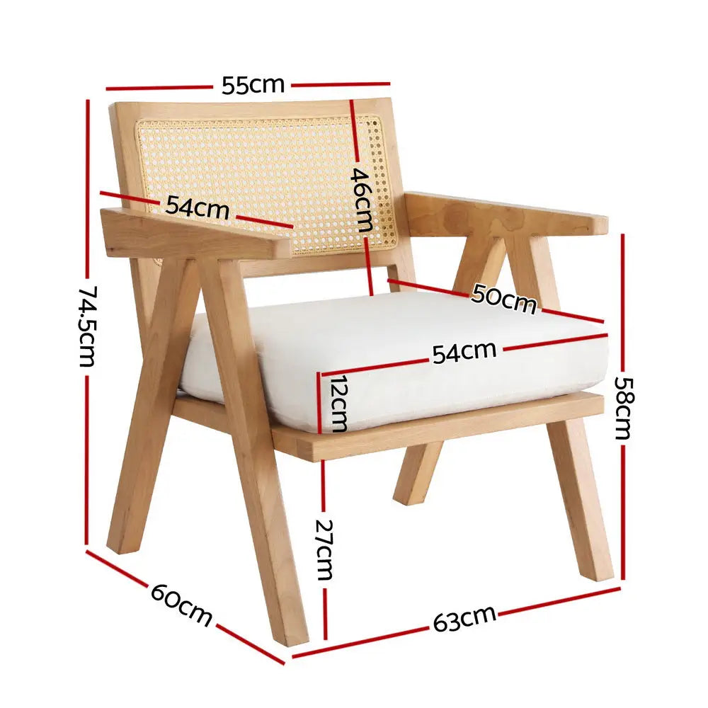 Artiss Armchair Accent Chair Lounge Rattan Velvet Pine - Furniture > Bar Stools & Chairs > Arm Chairs & Recliners
