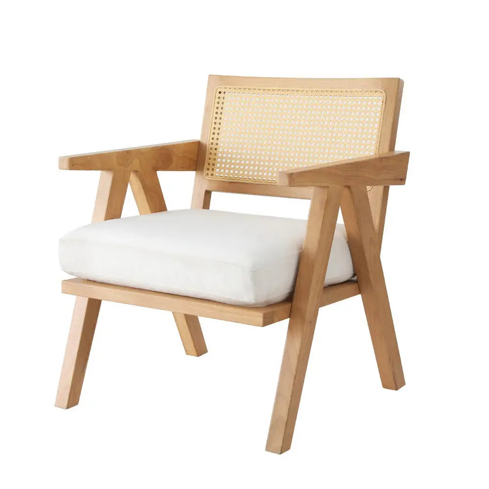 Artiss Armchair Accent Chair Lounge Rattan Velvet Pine - Furniture > Bar Stools & Chairs > Arm Chairs & Recliners