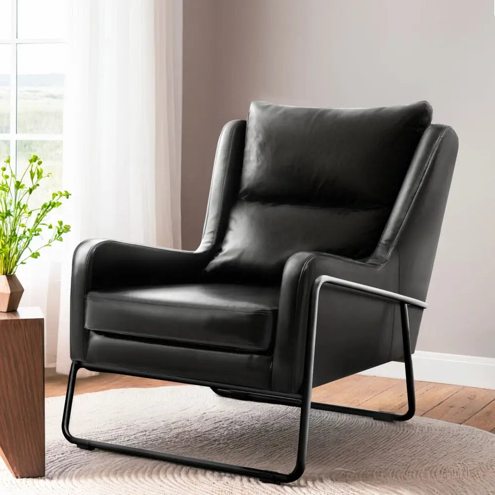 Artiss Armchair Accent Chair PU Leather Wingback Black - Furniture > Bar Stools & Chairs > Arm Chairs & Recliners