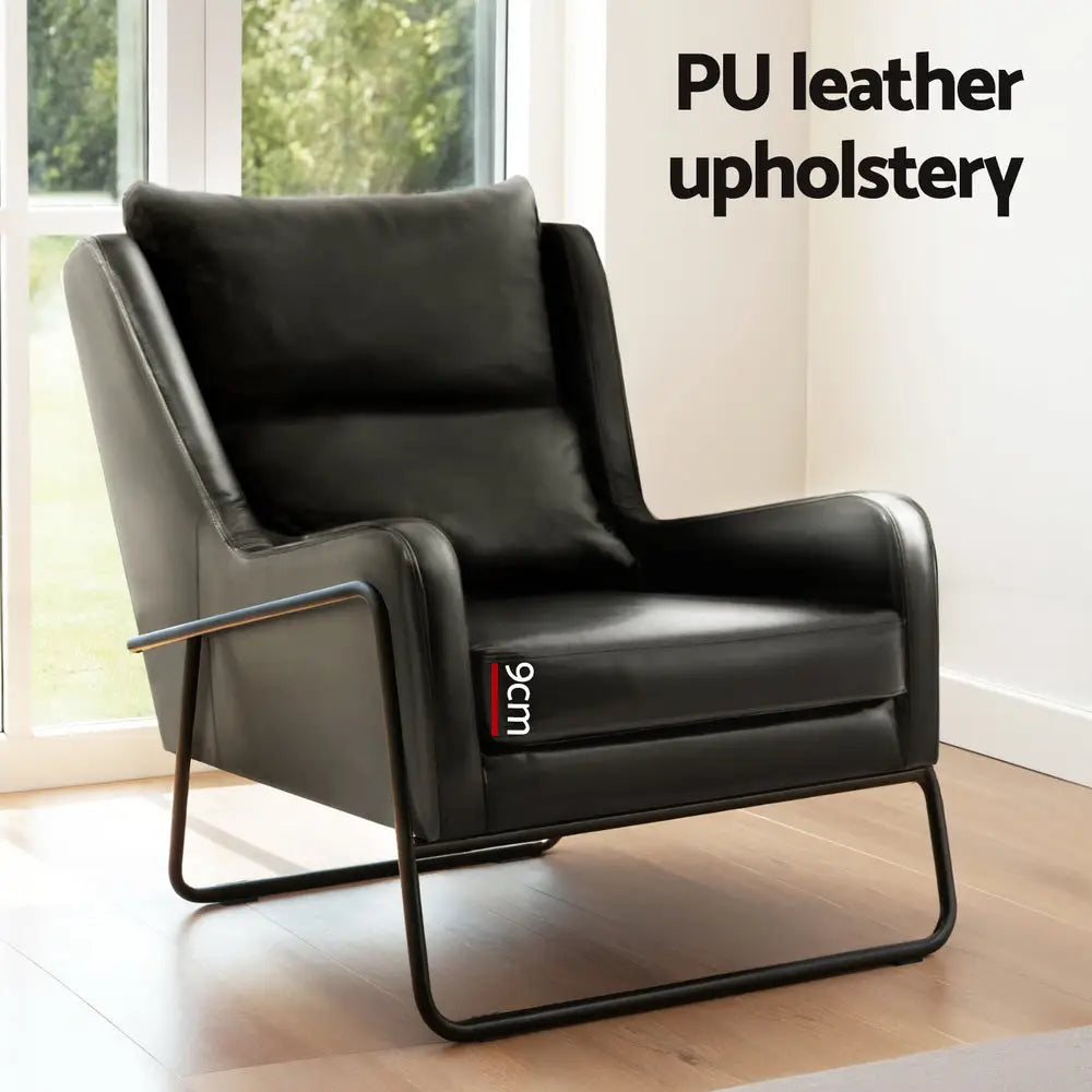 Artiss Armchair Accent Chair PU Leather Wingback Black - Furniture > Bar Stools & Chairs > Arm Chairs & Recliners