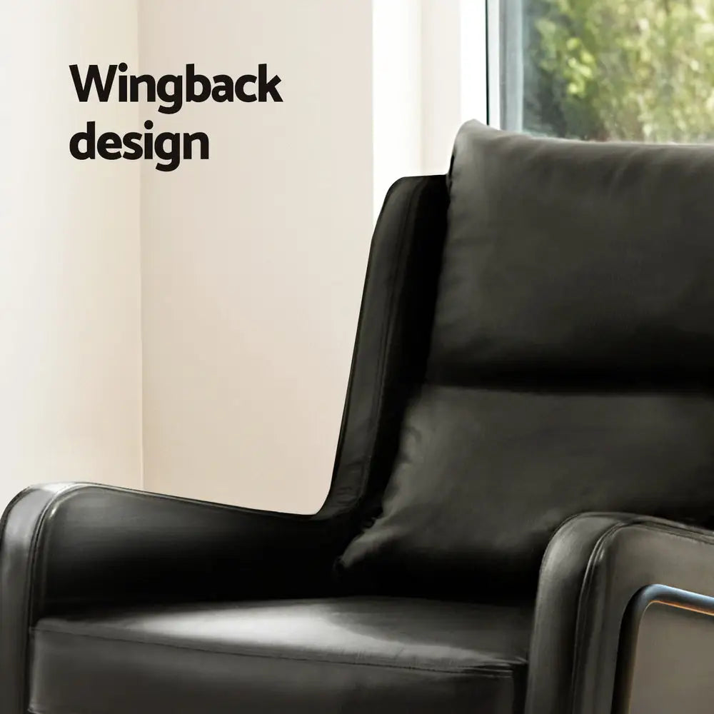 Artiss Armchair Accent Chair PU Leather Wingback Black - Furniture > Bar Stools & Chairs > Arm Chairs & Recliners