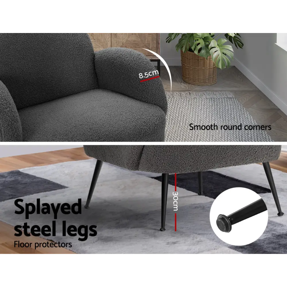 Artiss Armchair Boucle Charcoal Hanes - Furniture > Living Room