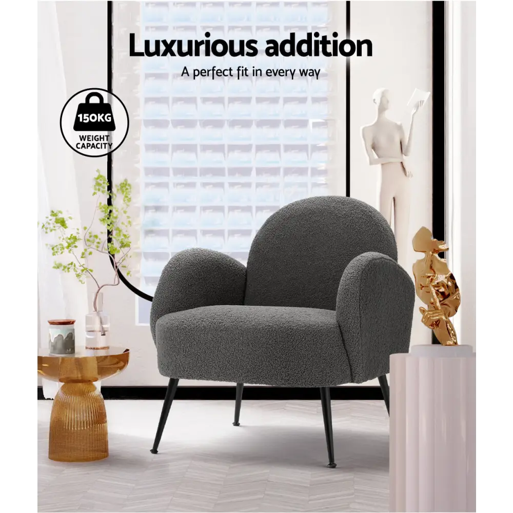 Artiss Armchair Boucle Charcoal Hanes - Furniture > Living Room