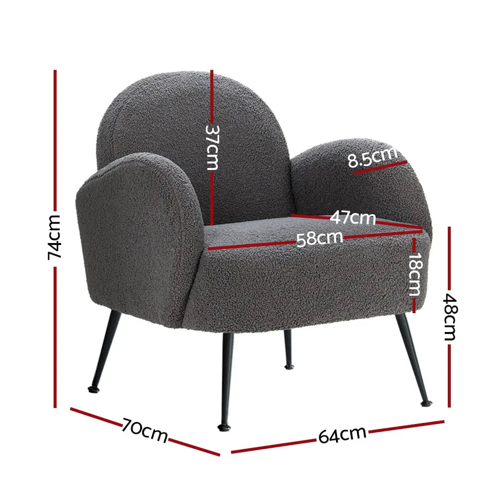 Artiss Armchair Boucle Charcoal Hanes - Furniture > Living Room