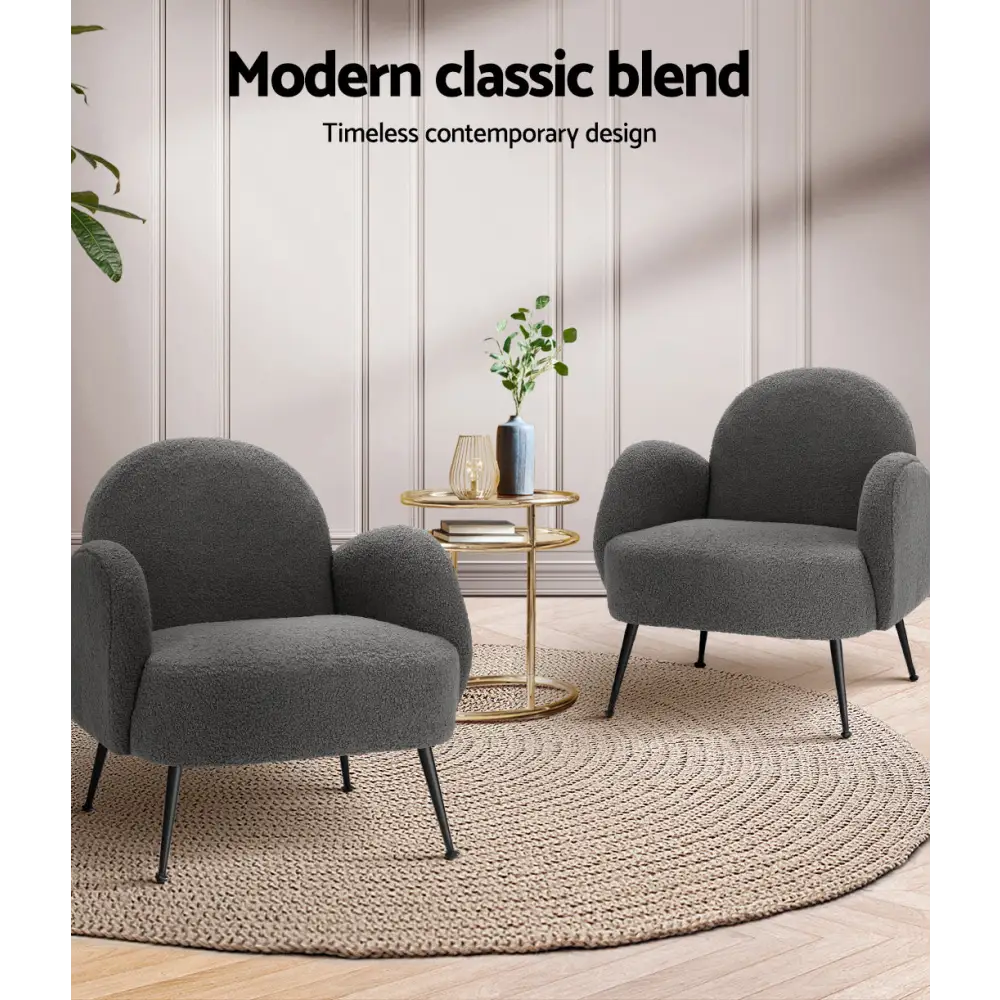 Artiss Armchair Boucle Charcoal Hanes - Furniture > Living Room