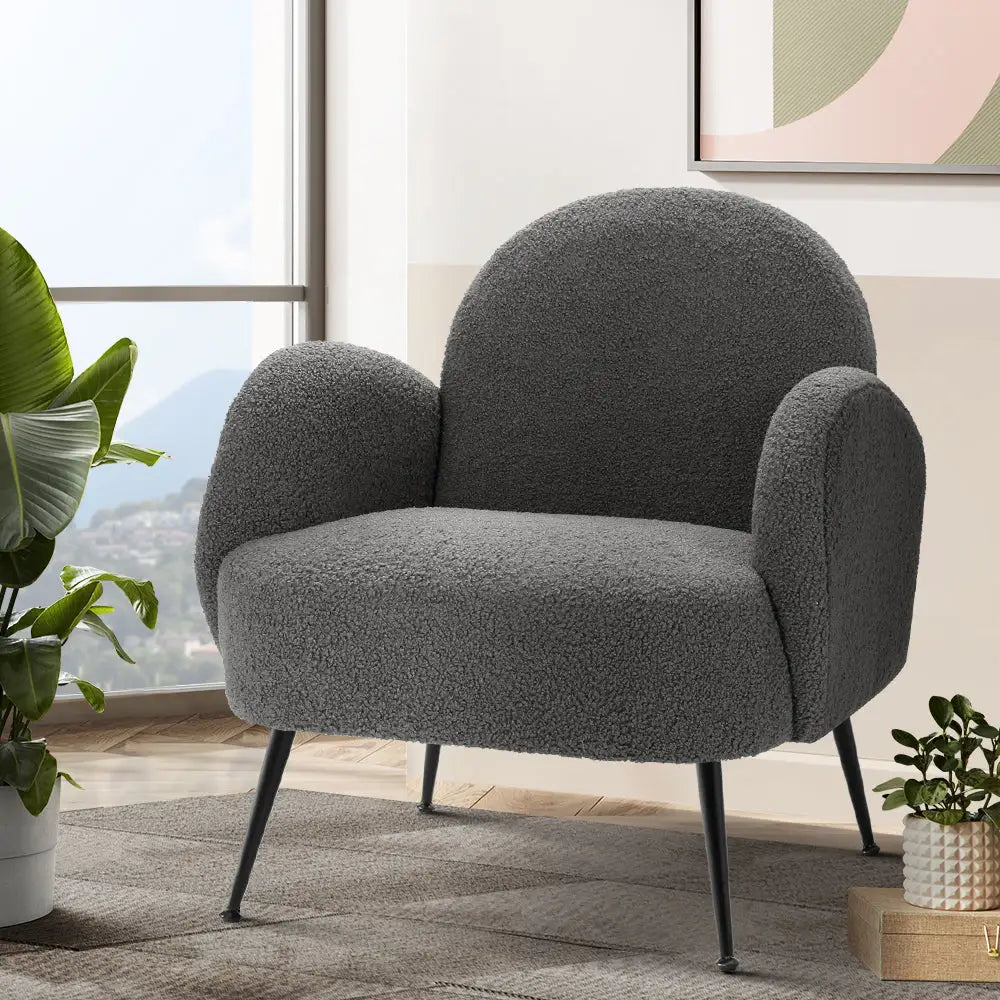 Artiss Armchair Boucle Charcoal Hanes - Furniture > Living Room