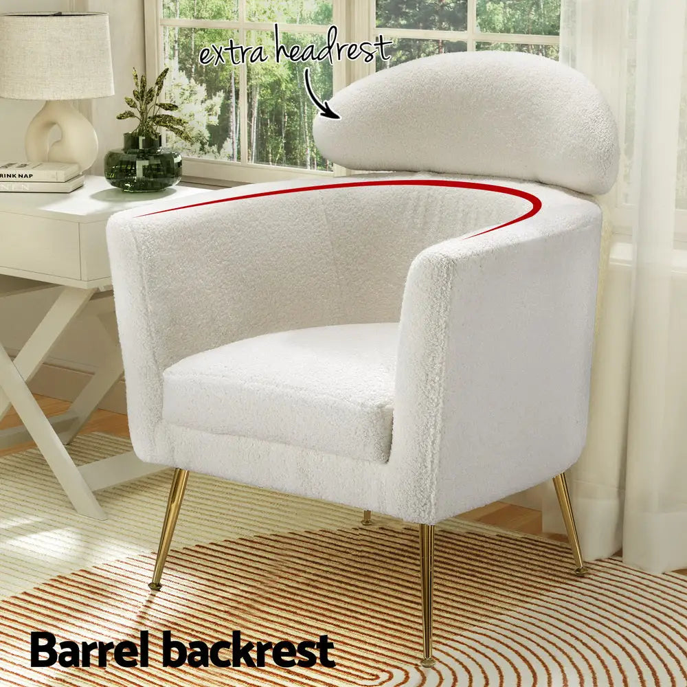 Artiss Armchair Boucle Fabric White Yoli - Furniture > Bar Stools & Chairs