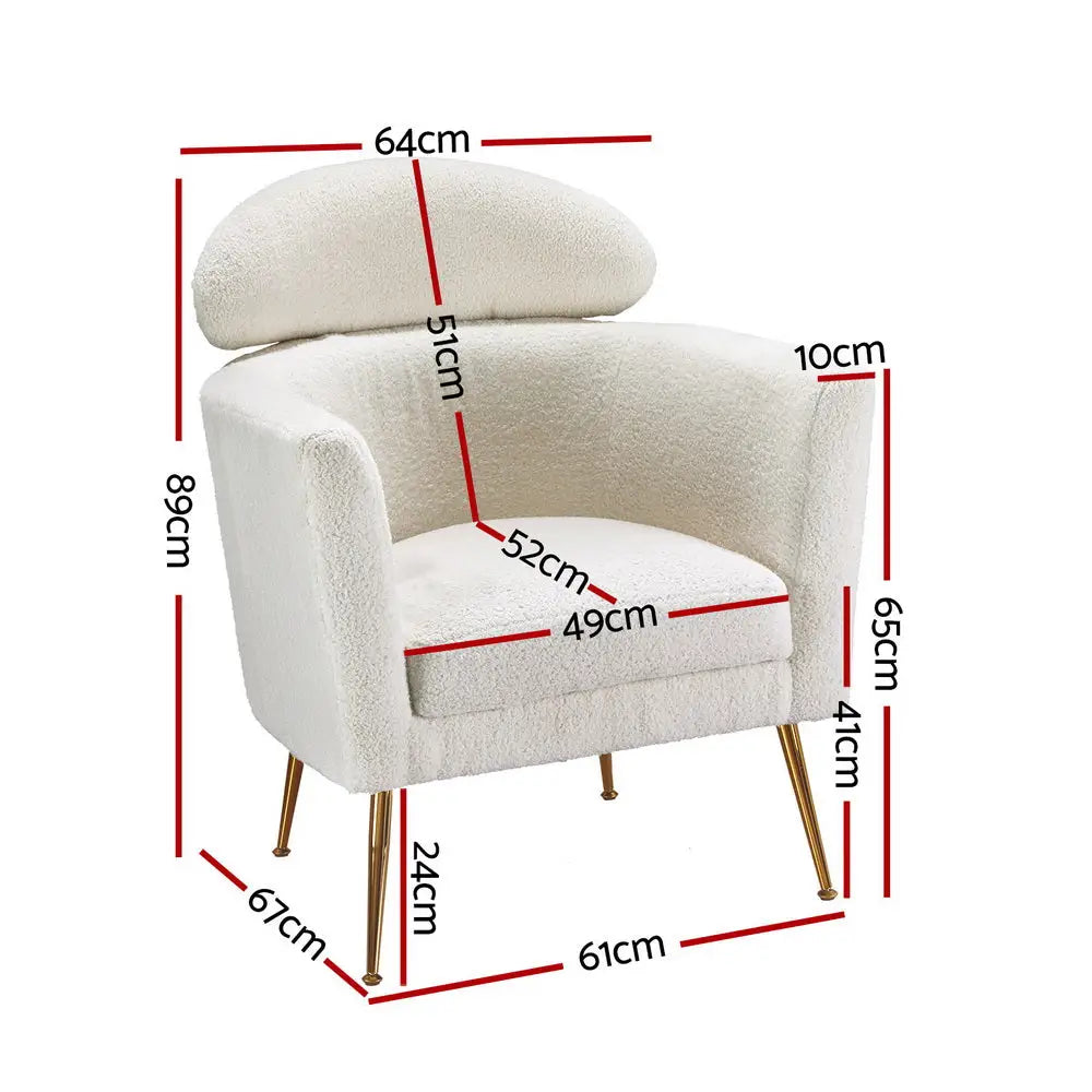 Artiss Armchair Boucle Fabric White Yoli - Furniture > Bar Stools & Chairs