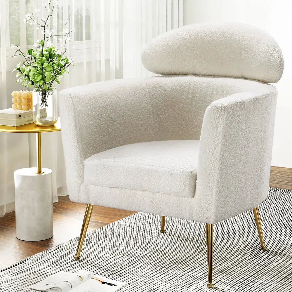 Artiss Armchair Boucle Fabric White Yoli - Furniture > Bar Stools & Chairs