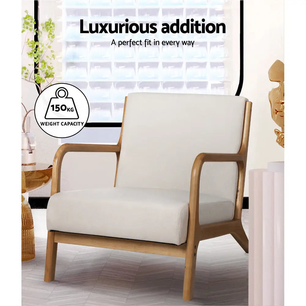 Artiss Armchair Fabric Beige Olive - Furniture > Living Room