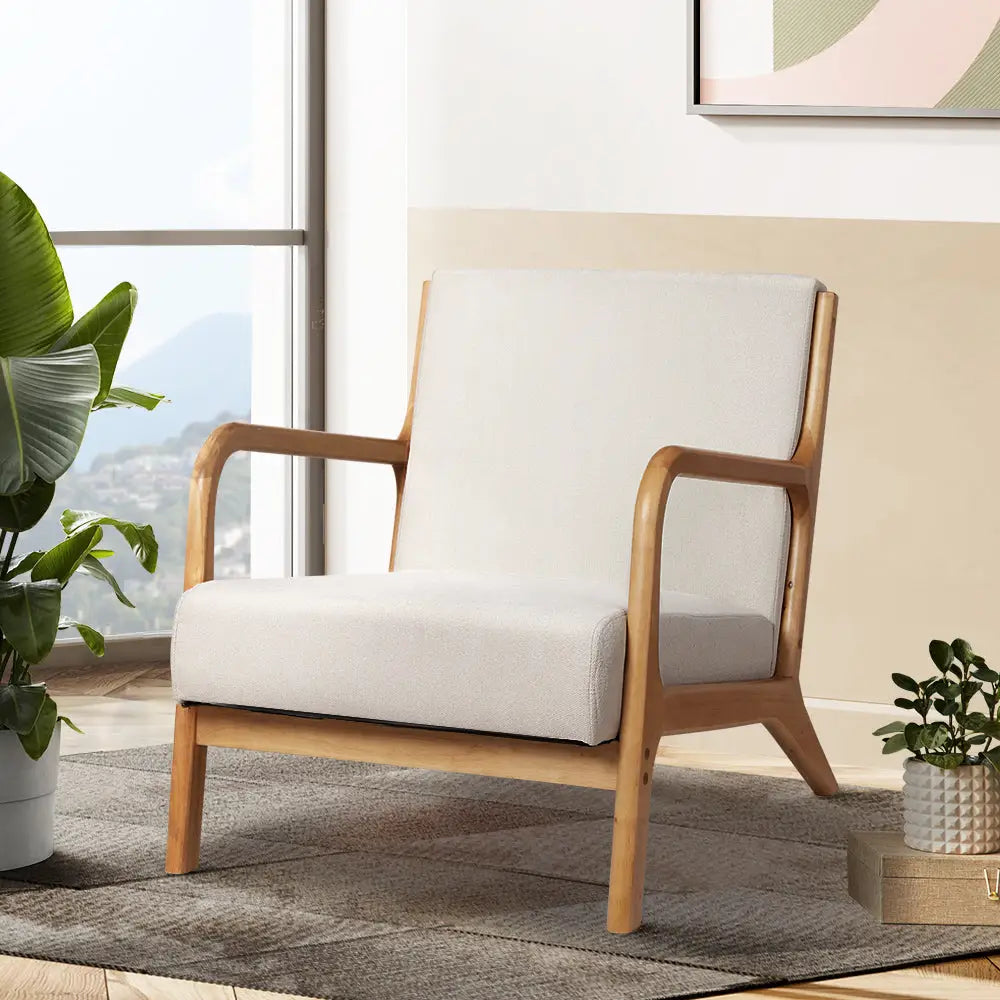 Artiss Armchair Fabric Beige Olive - Furniture > Living Room