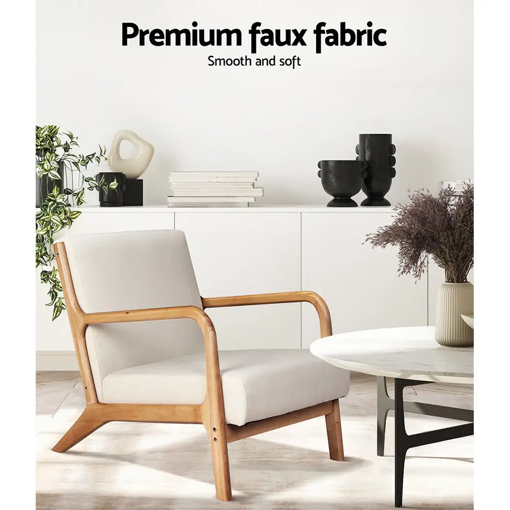 Artiss Armchair Fabric Beige Olive - Furniture > Living Room