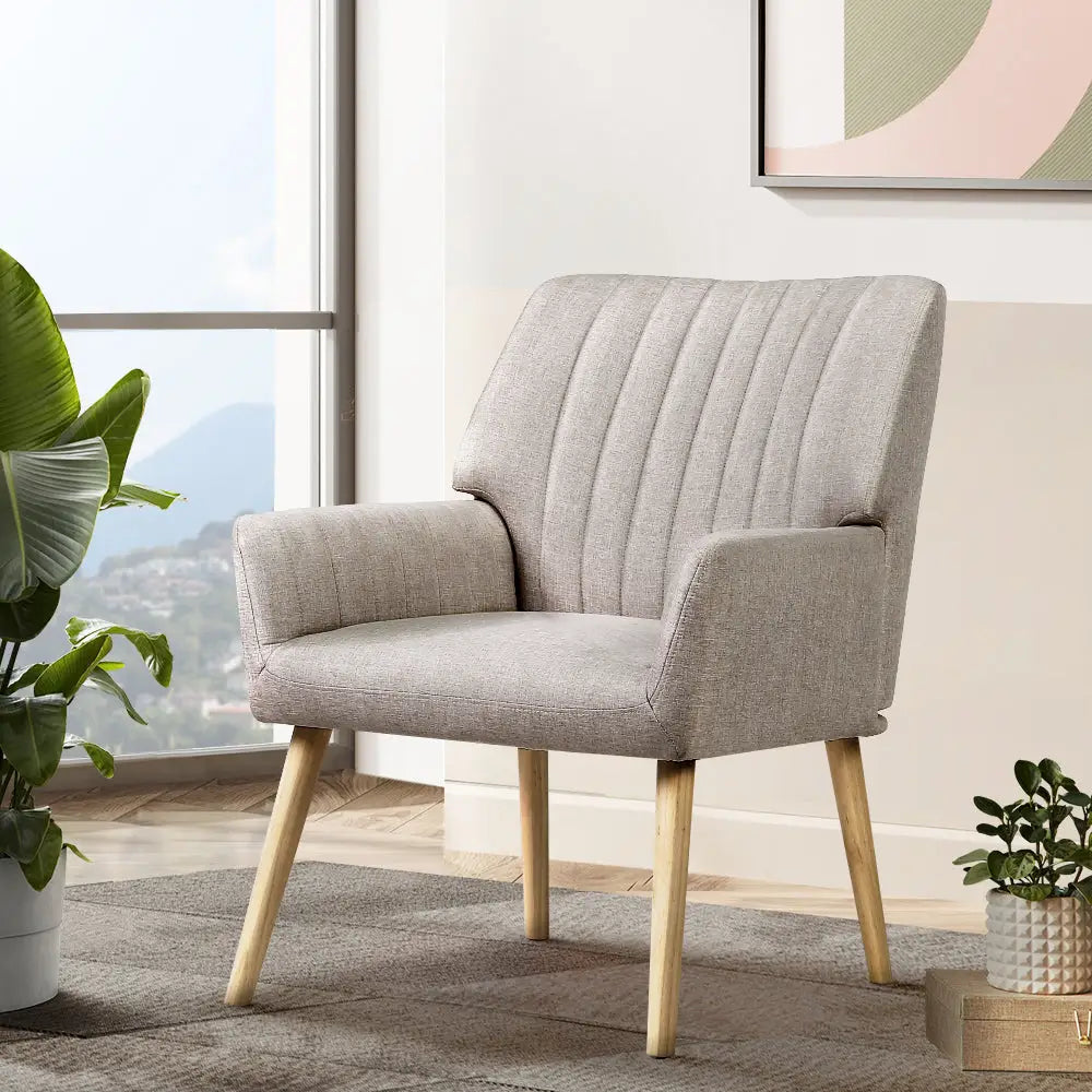 Artiss Armchair Fabric Beige Sebastini - Furniture > Bar Stools & Chairs > Arm Chairs & Recliners