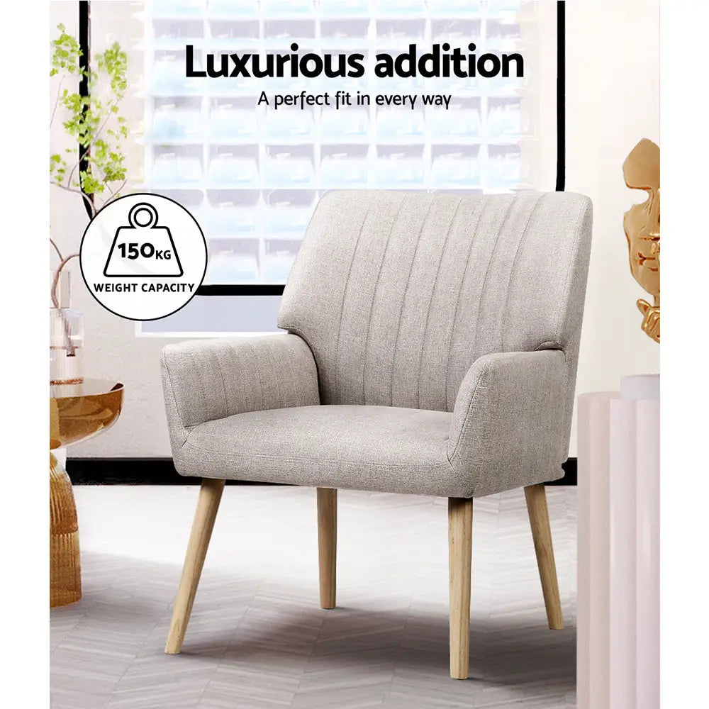 Artiss Armchair Fabric Beige Sebastini - Furniture > Bar Stools & Chairs > Arm Chairs & Recliners
