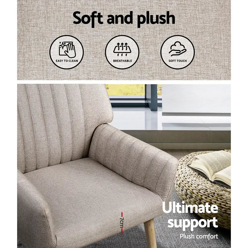 Artiss Armchair Fabric Beige Sebastini - Furniture > Bar Stools & Chairs > Arm Chairs & Recliners