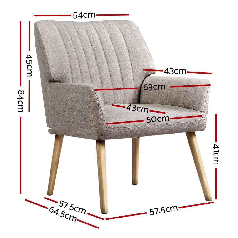 Artiss Armchair Fabric Beige Sebastini - Furniture > Bar Stools & Chairs > Arm Chairs & Recliners