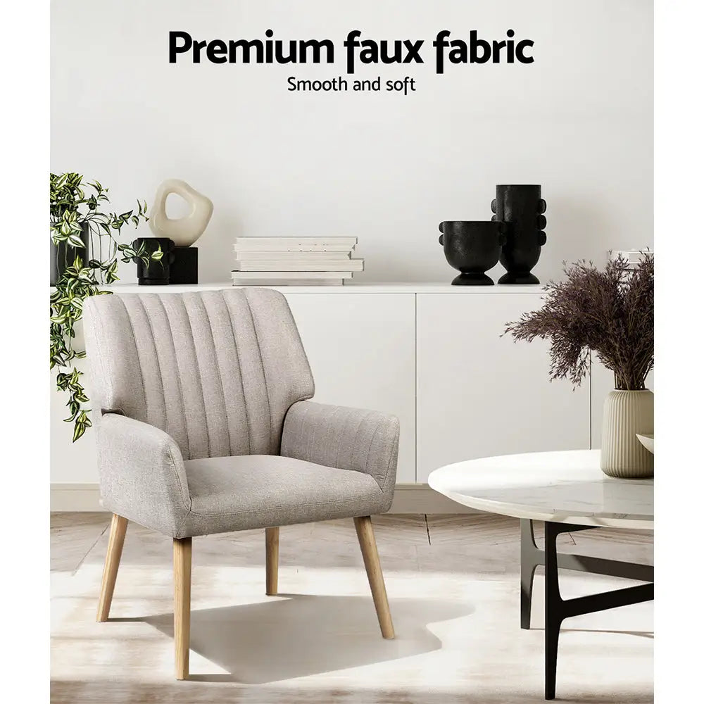 Artiss Armchair Fabric Beige Sebastini - Furniture > Bar Stools & Chairs > Arm Chairs & Recliners
