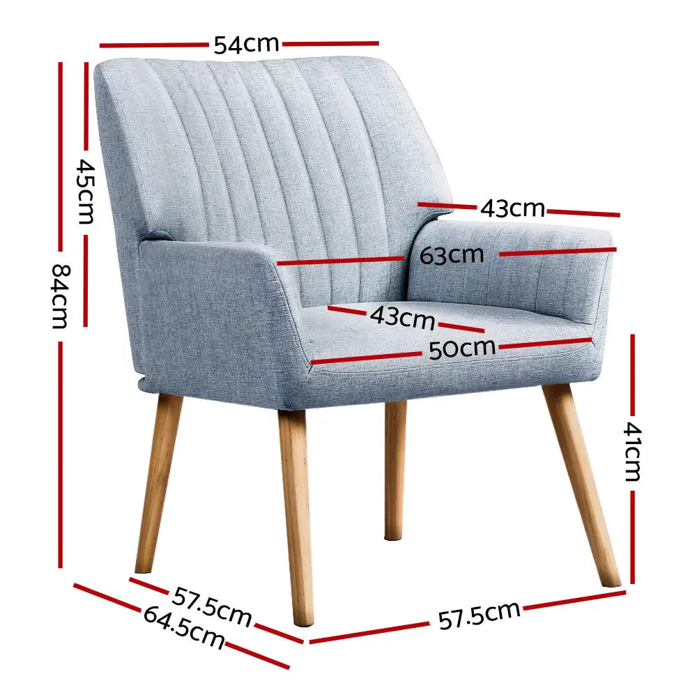 Artiss Armchair Fabric Blue Grey Sebastini - Furniture > Bar Stools & Chairs > Arm Chairs & Recliners